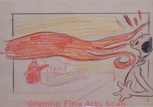 I’LL BE SKIING YA   1947   The Flames Come Close to Olive’s Face.  Graphite & Crayon on Paper.