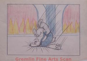 I’LL BE SKIING YA   1947   This is an original storyboard page from the estate of Izzy Klein, one of the best known of the Famous Studios animators and directors.  In this scene  Popeye Goes Flying & Lands on His Face.  This is a great image of Popeye.  Graphite & Conte Crayon on Paper.