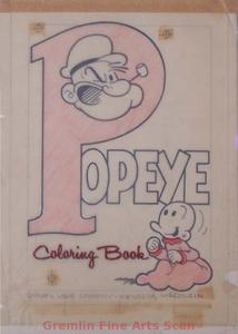 POPEYE   1940’s   Original Art Design of Popeye Coloring Book Cover.  Samuel Lowe Co.