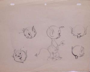 TERRYTOONS PIXIE MODEL SHEET   1940’s   Terrytoons Rough Model Sheet of a Pixie.  Graphite on Animation Paper.