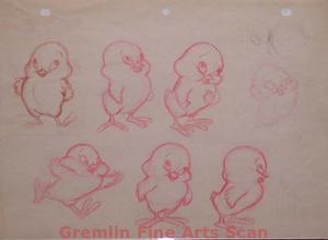 BIRD MODEL SHEET   1940   Animation Model Sheet of an Adorable Little Bird.  From the Collection of Dave Tendlar.