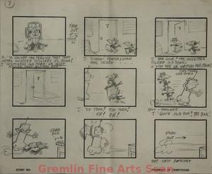 HECKLE AND JECKLE in MECHANICAL TROUBLE   1964   Original Storyboard page consisting of 9 boxes of images with text.  Drawn on Terrytoons Storyboard paper.   Page  7.