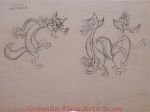 CRAFTY FOX   1950’S   Three Drawings of a Crafty Fox. From the Collection of Dave Tendlar.