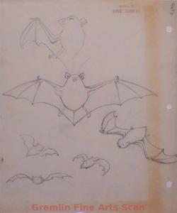 BATS   1940’S   Graphite Model Sheet Concepts of a Bat.  From the Collection of Dave Tendlar While at Famous/Paramount Studios.  Stamped “Return to Dave Tendlar.”