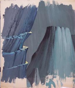 VERTICAL CLIFF B.G.   1960’S   Watercolor Vertical Background of the Side of a Cliff.  Comes with Two Overlays.