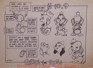 SCHOOL FOR DOGS   1955   Original Studio Printed Model Sheet of Baby Hound.  Marked #N10-9, “School For Dogs.”  Released in 1951 as “By Leaps & Hounds.”