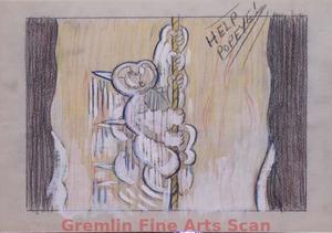 I’LL BE SKIING YA   1947   Popeye, Now Encased in Ice, Hears Olive Scream Again & Goes Flying Up the Rope!  Graphite & Crayon with Watercolor on Paper.