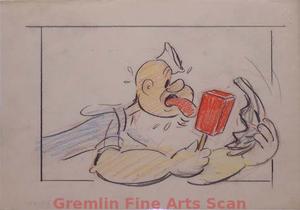 I’LL BE SKIING YA   1947   Original Storyboard Drawn by I. Klein of Popeye as He Licks the Ice Cream.  Graphite & Crayon on Paper.