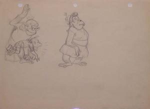 MONKEY DRAWING   1950’S   Drawing of Mom Spanking Junior and One of Mom Alone, Both on One Sheet.  From the Collection of Dave Tendlar.