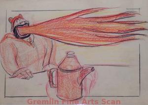 I’LL BE SKIING YA   1947   Flames Come from Bluto’s Mouth.  Graphite & Crayon on Paper.
