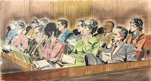Charles Manson  1971  The Jury listening and taking notes during testimony.