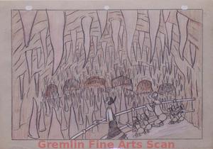 I’LL BE SKIING YA   1947   Popeye, Olive & The Nephews Look at the Cavern.  Graphite & Crayon on Paper.