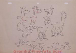 NECK & NECK   1942   Terry toons Animation Pencil Model Sheet of 8 Images of the Horse.  Graphite on Animation Paper.