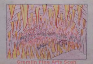 I’LL BE SKIING YA   1947   Bluto is Chasing Olive Through the Cave of Flames.  Graphite & Crayon on Paper.