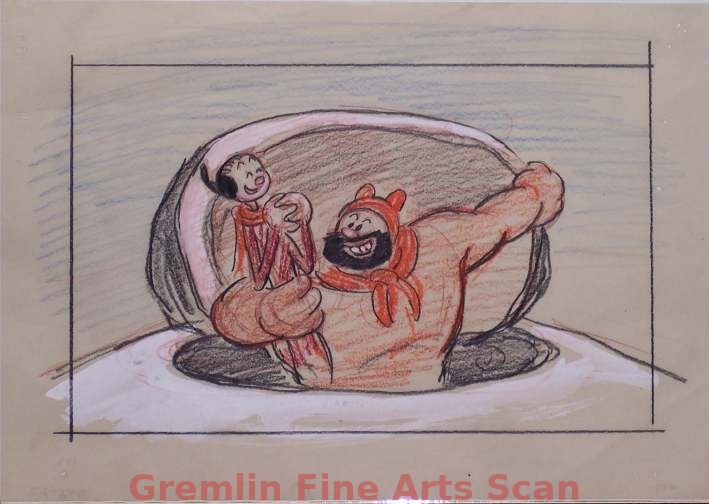I’LL BE SKIING YA   1947   Bluto Takes Olive Below.  Graphite & Crayon with Watercolor on Paper.