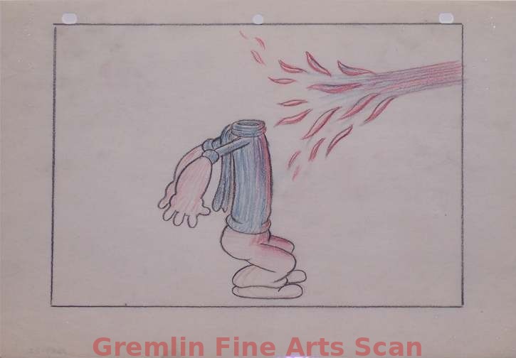 I’LL BE SKIING YA   1947   As the Flames Pull Back We See That Popeye’s Head has Disappeared.  Graphite & Crayon on Paper.