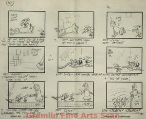 HECKLE AND JECKLE in MECHANICAL TROUBLE   1964   Original Storyboard page consisting of 9 boxes of images with text.  Drawn on Terrytoons Storyboard paper.   Page  10.
