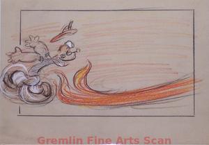 ’LL BE SKIING YA 1947 Popeye Runs from the Flames. Graphite & Crayon with Watercolor on Paper.