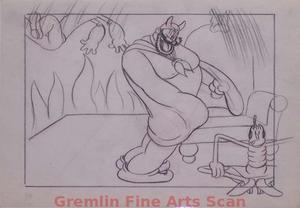 I’LL BE SKIING YA   1947   Original Storyboard Drawn by I. Klein of Bluto as He Tosses Popeye Over his Shoulder & Turns Back to Olive.  Graphite & Crayon on Paper.