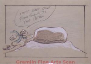 I’LL BE SKIING YA   1947   Popeye Runs to the Giant Rock.  “I Must Save Olive from the Devil!”  Graphite & Crayon with Watercolor on Paper.