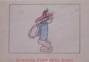 I’LL BE SKIING YA   1947   The Hat Regains Normal Size.  Popeye looks unhurt by the blowtorch.  Graphite & Crayon on Paper.