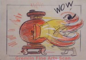 I’LL BE SKIING YA   1947   Bluto Turns into a Pot-Bellied Stove & Wraps His Flames Around Olive.  Graphite & Crayon on Paper.
