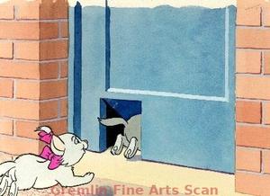 THE ARISTOCATS 1979 Great Original Watercolor Painting depicting the kittens entering an artist’s studio through a cutout in th door. Published in the Wonderful World of Disney Annual. Matted Size 11 x 12 Inches. 16390-DA $49.00 Matted