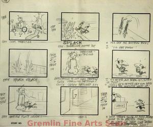 HECKLE AND JECKLE in MECHANICAL TROUBLE   1964   Original Storyboard page consisting of 9 boxes of images with text.  Drawn on Terrytoons Storyboard paper.   Page  14.