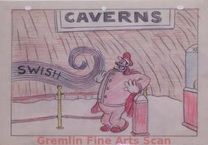 I’LL BE SKIING YA   1947   Bluto Stands Alone at Attraction Entrance.  Graphite & Crayon on Paper.