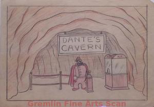 I’LL BE SKIING YA   1947   Storyboard Page Showing Bluto Standing in Front of the Entrance to Dante’s Cavern.  Note Ticket Booth on Right, 25 cents (SIC).  From the Collection of I. Klein.  Graphite & Crayon on Paper.