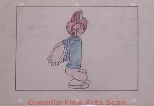 I’LL BE SKIING YA   1947   This is an original storyboard page from the estate of Izzy Klein, one of the best known of the Famous Studios animators and directors.  In this scene  Popeye’s Head Pops Out of his Shirt with a Fire Chief’s Hat on.   Graphite & Conte Crayon on Paper.