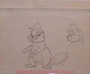 BEAVER   1950’S   Drawing of a Beaver Wearing a Baseball Cap.  From the Collection of Dave Tendlar.