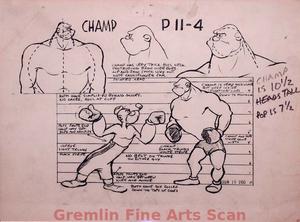 CHAMP MODEL ( POPEYE) 1951 Original Studio Photocopy of Popeye Model Sheet. Marked P11-4, “Champ.” Probably Released as “Punch & Judo” in 1951.