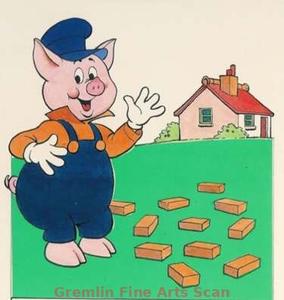 THE 3 LITTLE PIGS 1973 Original Watercolor Storybook Illustration Depicting One of the 3 Pigs. Published in Disney’s Now I Know, January 13, 1973.