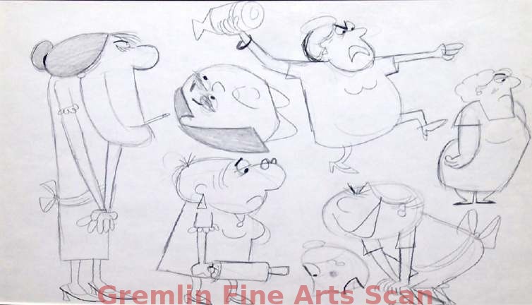 WILD, WILD, WORLD 1960 Model Character Sketches of Wife. Drawn by and From the Collection of Robert McKimson. Graphite on Paper.