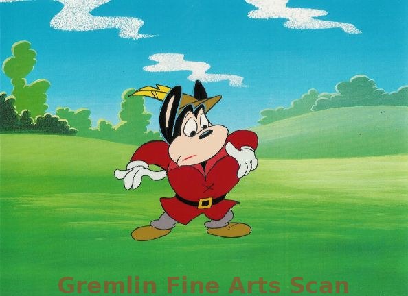 MIGHTY MOUSE, THE NEW ADVENTURES 1987 Production Cel of Mighty Mouse as Prince Charming (from the Snow White Spoof). Presented on a Color Laser Background.