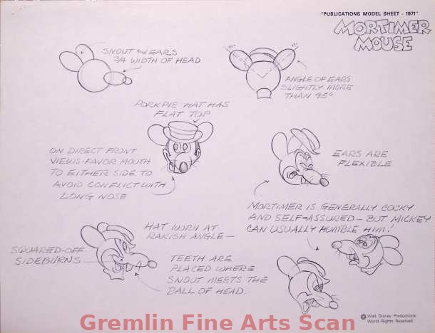 MORTIMER MOUSE MODEL SHEET 1971 Mortimer Mouse model sheet with 7 heads. Overall Size 12 x 16 Inches. 21656-WD $50.00