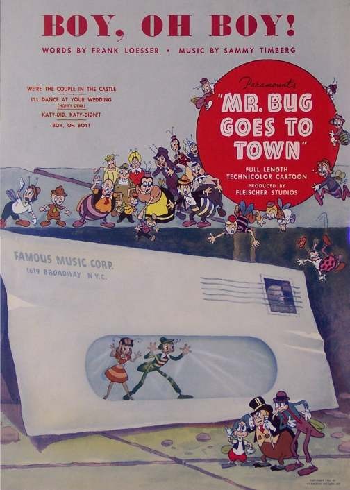 MR. BUGS GOES TO TOWN 1941 Original Sheet Music for the Song “Boy, Oh Boy!” Depicting the Whole Cast on the Cover. 2876-FL $80.00