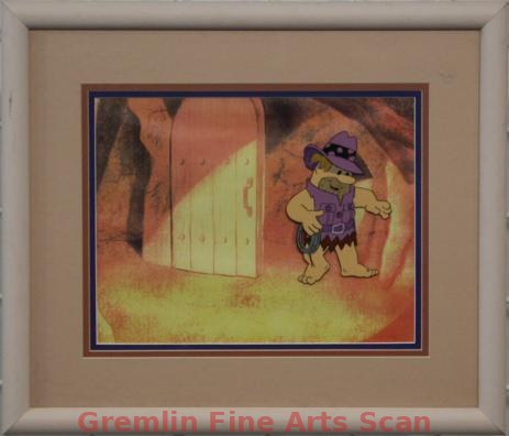 RAIDERS OF THE NEW GRAPE 1977 Production cel of Barney Rubble from the popular “Raiders of the New Grape” TV commercials produced to promote Post Fruity Pebbles cereal. Presented on a color laser background. Sold as is frame.