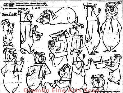 YOGI AND BOO BOO BEAR 1977 Studio Print (Xerox) Model Sheet of Yogi Bear & Boo-Boo. 13 Images.