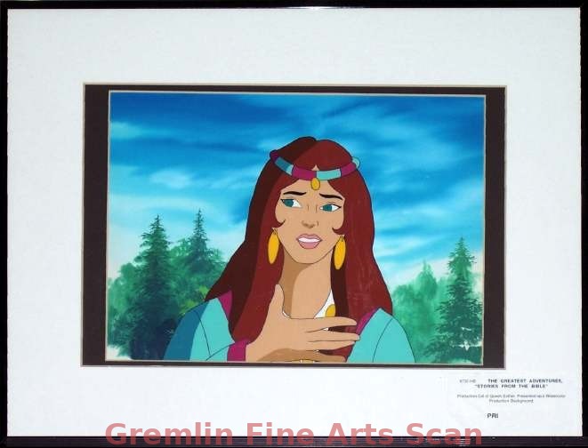 THE GREATEST ADVENTURES, “STORIES FROM THE BIBLE” 1986 Production Cel of Queen Esther Presented on a Watercolor Production Background.