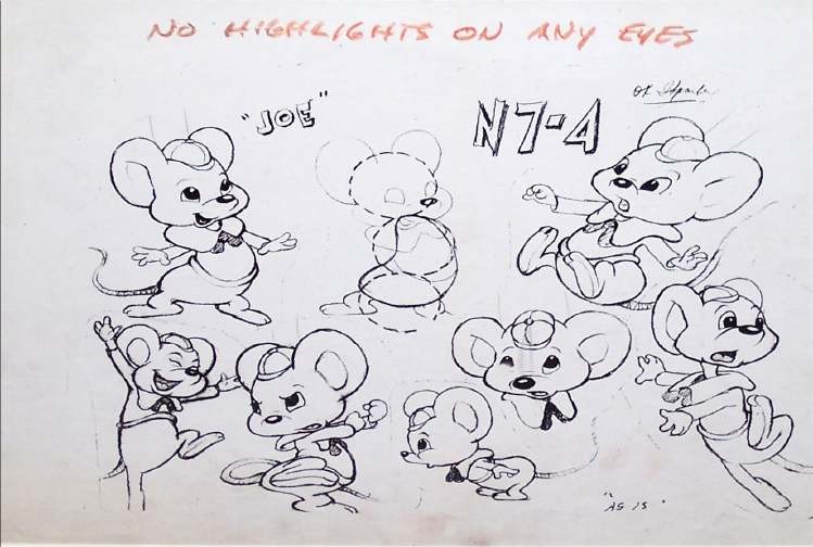 JOE” MODEL SHEET 1947 Original Studio Photocopy Model Sheet of the Little Mouse “Joe.” Marked N7-4. Possibly Released as “Naughty But Mice.”