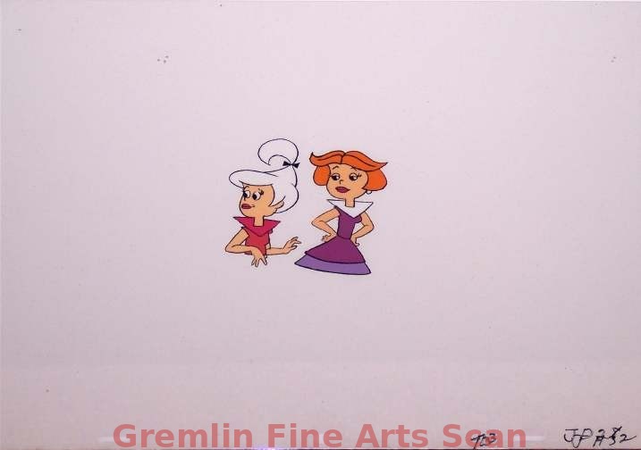 THE JETSONS 1980 Two-Cel Production Setup of Jane and Judy Presented on a Color Laser Background.