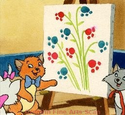 THE ARISTOCATS 1979 Great Original Watercolor Painting depicting the kittens painting on the canvas. Published in the Wonderful World of Disney Annual. Matted Size 8 x 10 Inches. 16389-DA $89.00 Matted