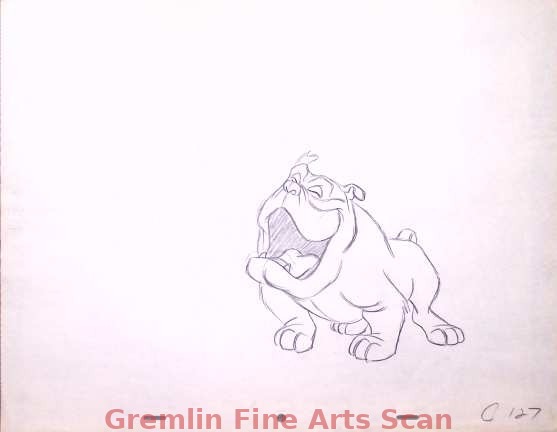 LADY & THE TRAMP 1955 Animation Drawing of Bull. Overall Size 12 x 16 Inches. 3652-WD $350.00