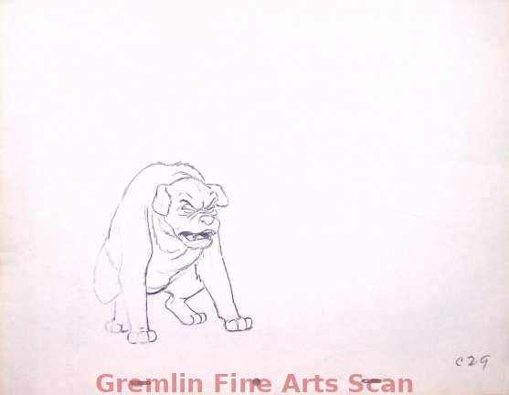 LADY & THE TRAMP 1955 Animation Drawing of Mad Dog That’s About to Attack. Overall Size 12 x 16 Inches. 3659-WD $125.00