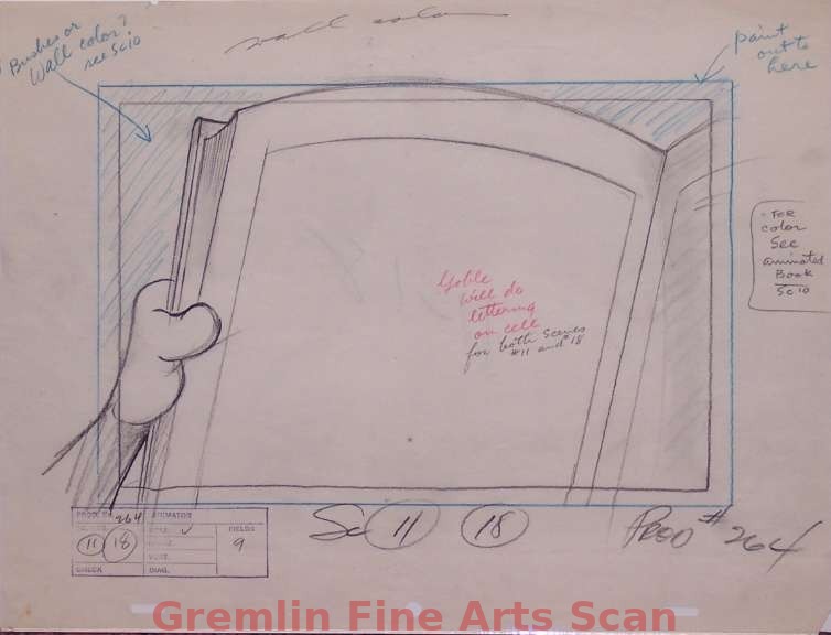 LIFE WITH TOM 1956 Layout Drawing of Tom’s Paw with the Book Open to a Page. Sc. #11.