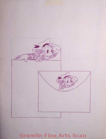 DONALD STATIONERY 1980’s Really Nice Design for Donald Duck Stationery. Purple Pencil on Vellum.