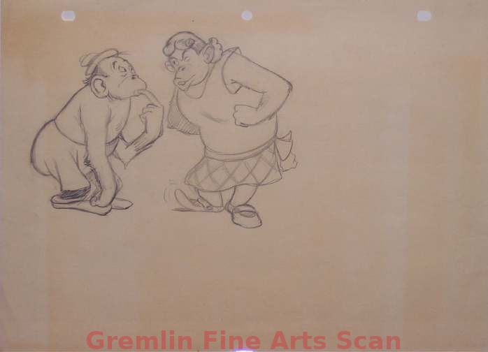 MONKEY DRAWING 1950’S Drawing of Mom & Junior Monkey. From the Collection of Dave Tendlar While at Famous/Paramount Studios.