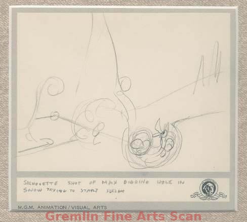 HOW THE GRINCH STOLE CHRISTMAS 1966 Rough Preliminary Storyboard depicting Max trying to get the sleigh started. Drawn by Maurice Noble in Pencil on MGM Storyboard Paper.